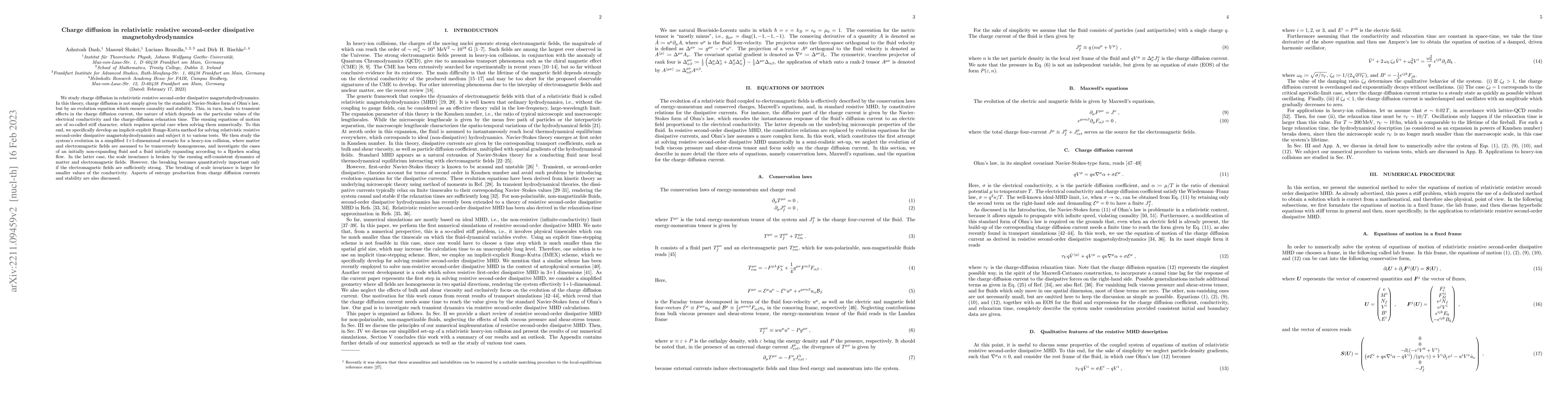 Thumbnail for Charge diffusion in relativistic resistive second-order dissipative
  magnetohydrodynamics