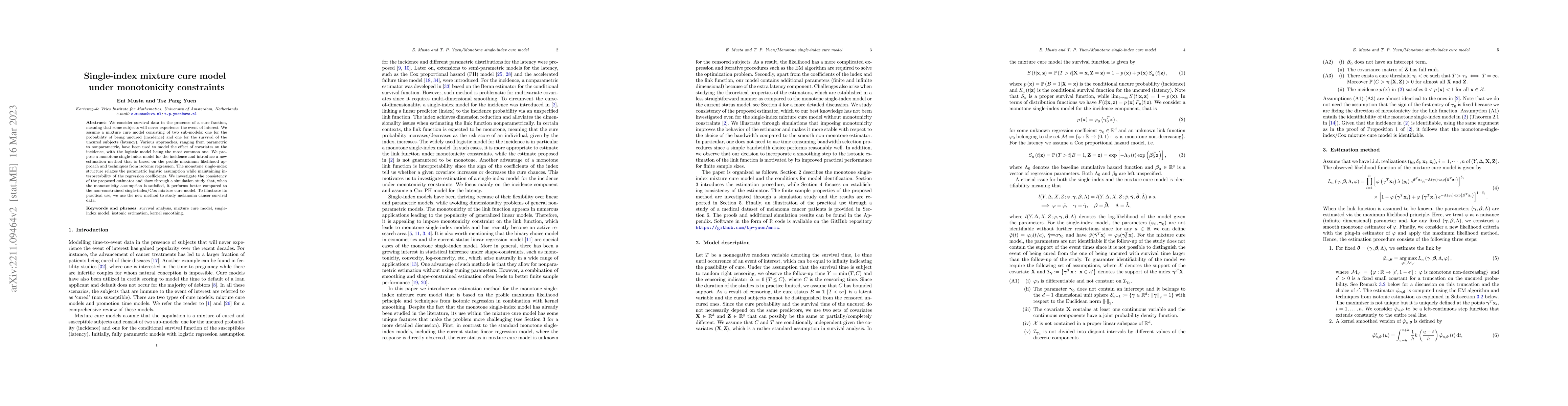 Thumbnail for Single-index mixture cure model under monotonicity constraints