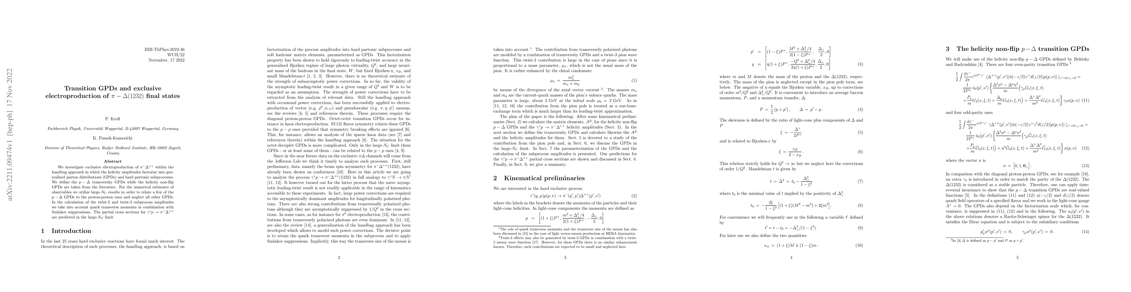 Thumbnail for Transition GPDs and exclusive electroproduction of $\pi-\Delta(1232)$
  final states
