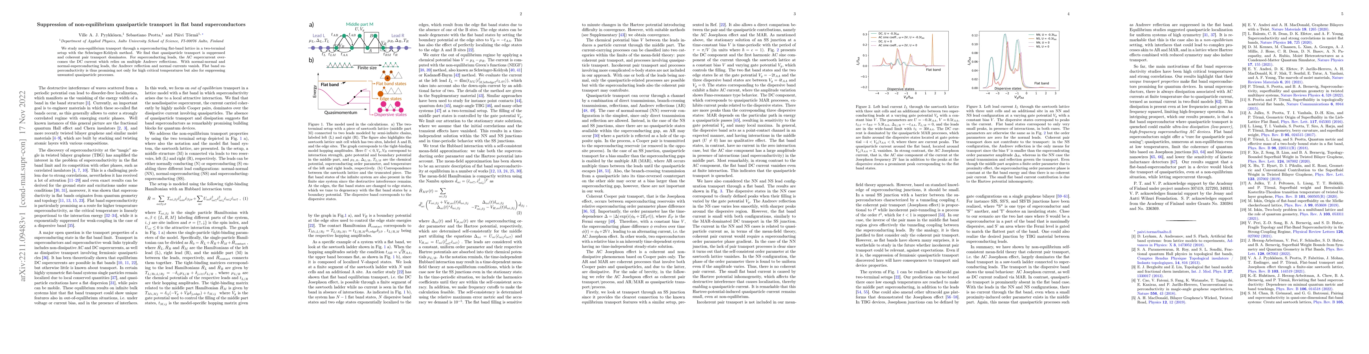 Thumbnail for Suppression of non-equilibrium quasiparticle transport in flat band
  superconductors