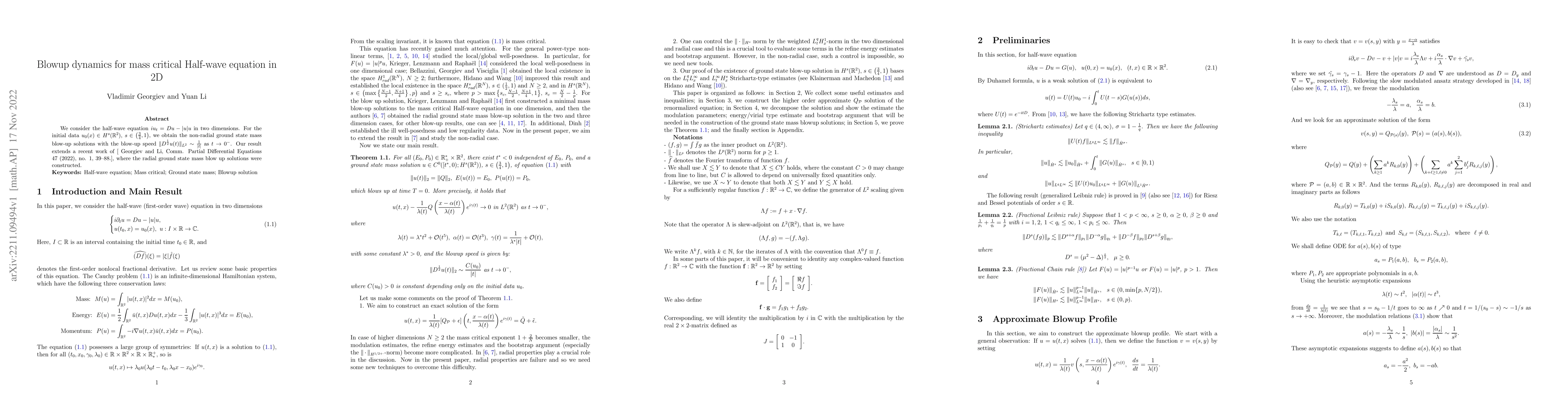 Thumbnail for Blowup dynamics for mass critical Half-wave equation in 2D