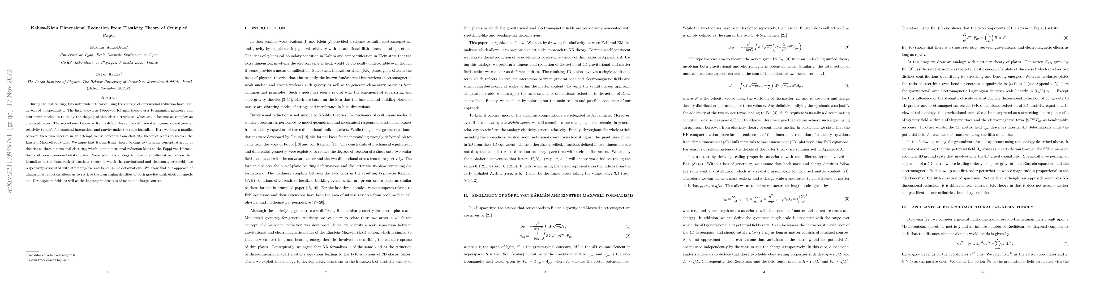 Thumbnail for Kaluza-Klein Dimensional Reduction From Elasticity Theory of Crumpled
  Paper
