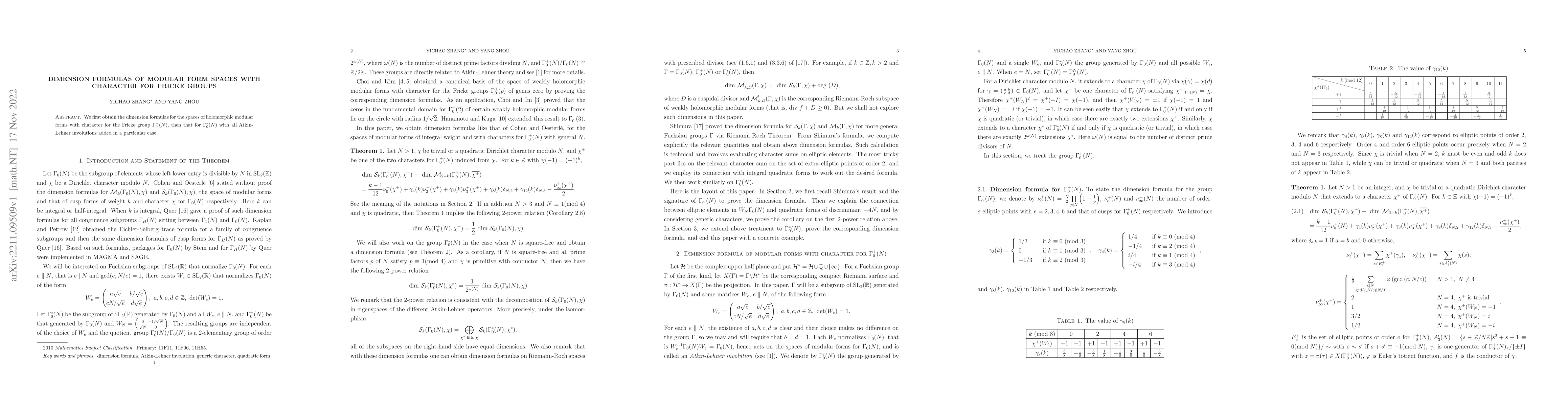 Thumbnail for Dimension formulas of modular form spaces with character for Fricke
  groups