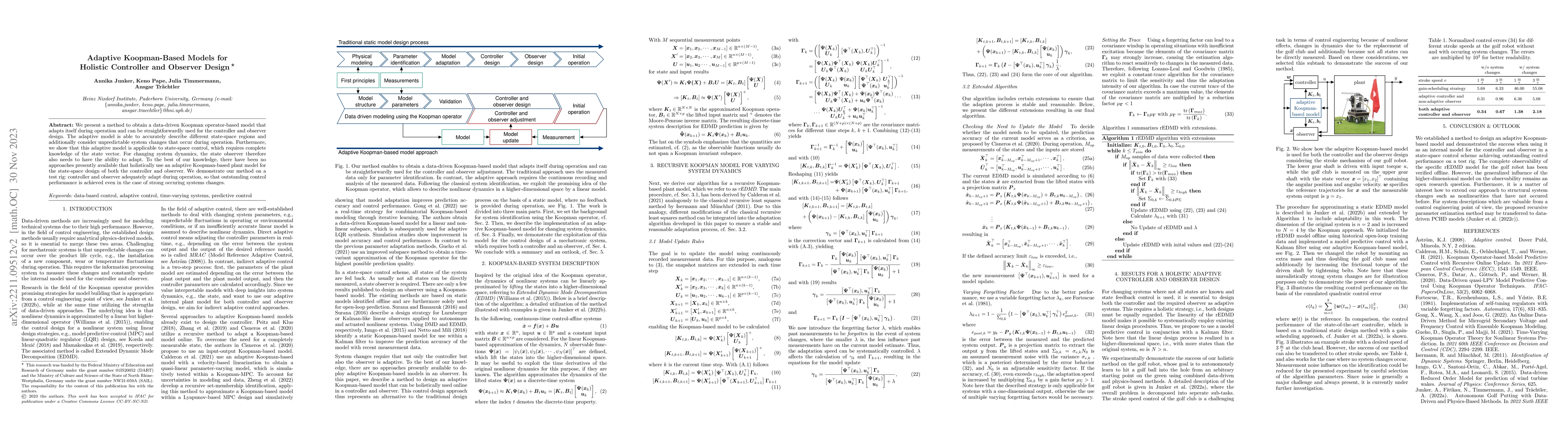 Thumbnail for Adaptive Koopman-Based Models for Holistic Controller and Observer
  Design