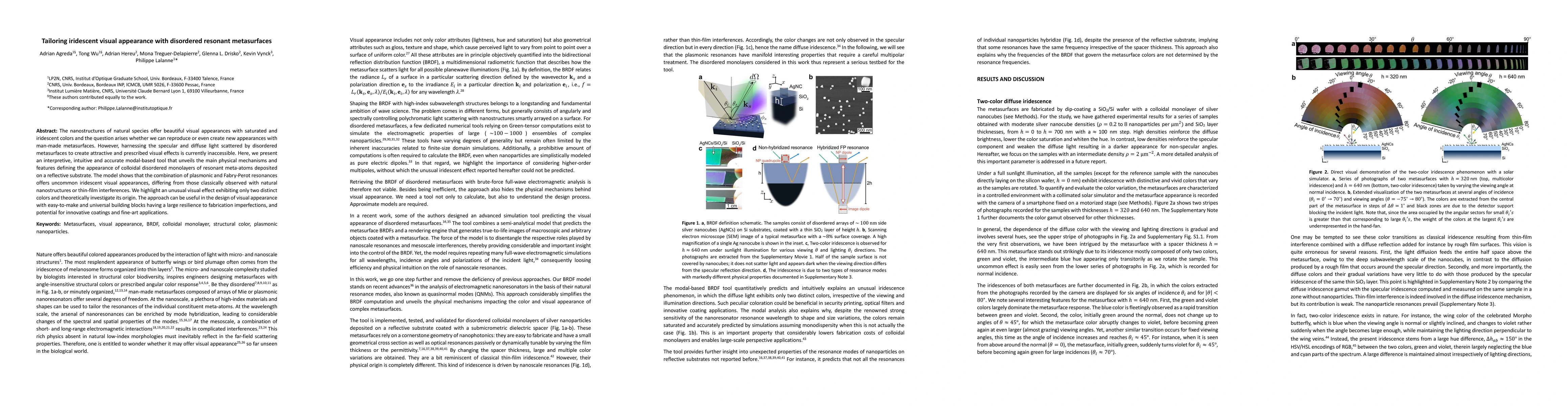 Thumbnail for Tailoring iridescent visual appearance with disordered resonant
  metasurfaces