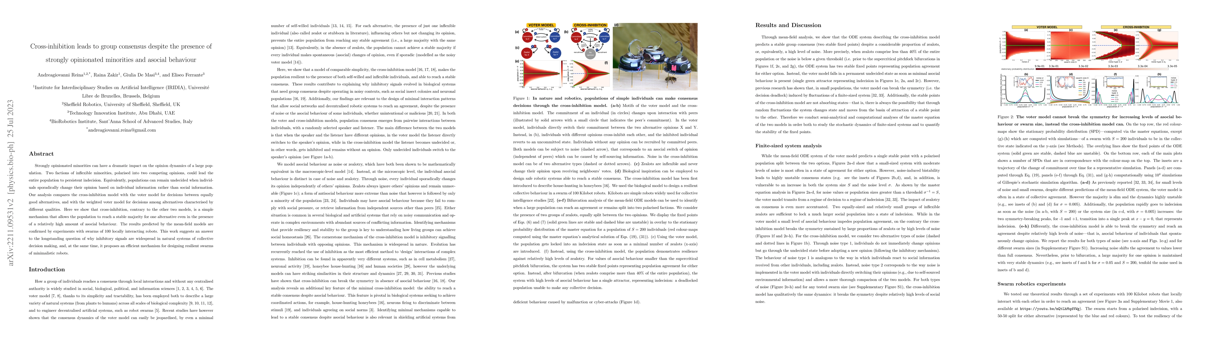 Thumbnail for Cross-inhibition leads to group consensus despite the presence of
  strongly opinionated minorities and asocial behaviour