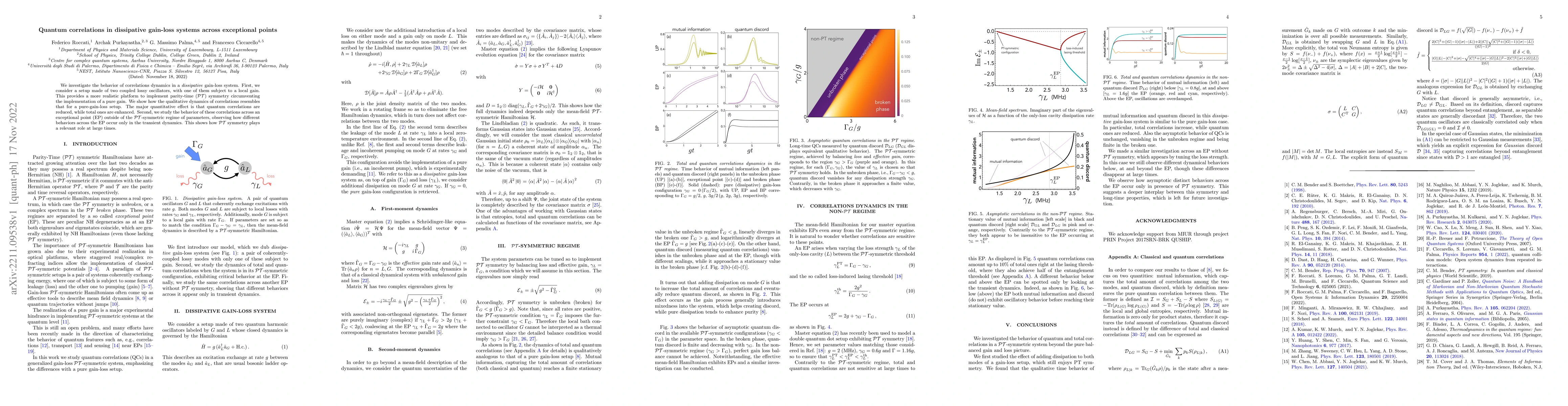 Thumbnail for Quantum correlations in dissipative gain-loss systems across exceptional
  points