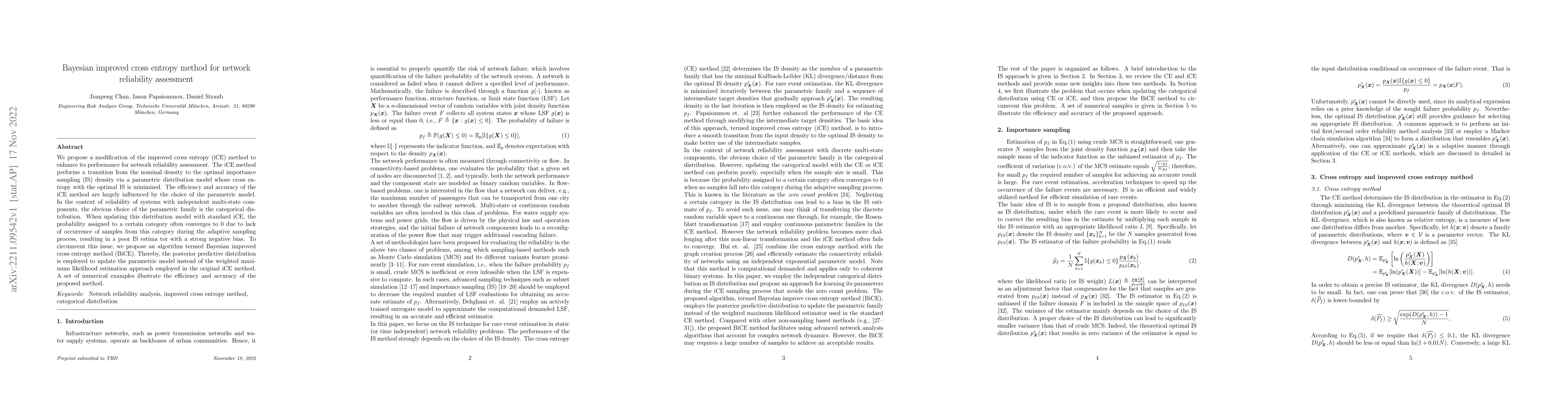 Thumbnail for Bayesian improved cross entropy method for network reliability
  assessment