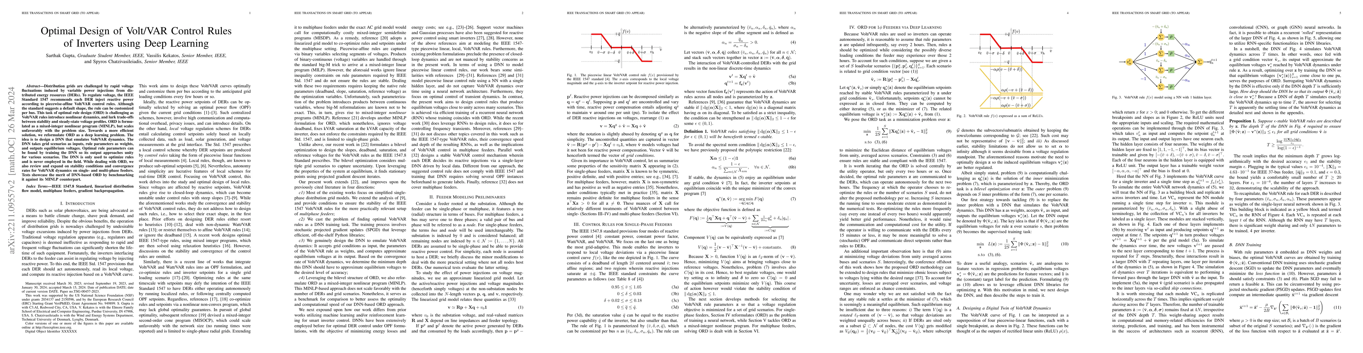 Thumbnail for Optimal Design of Volt/VAR Control Rules of Inverters using Deep
  Learning