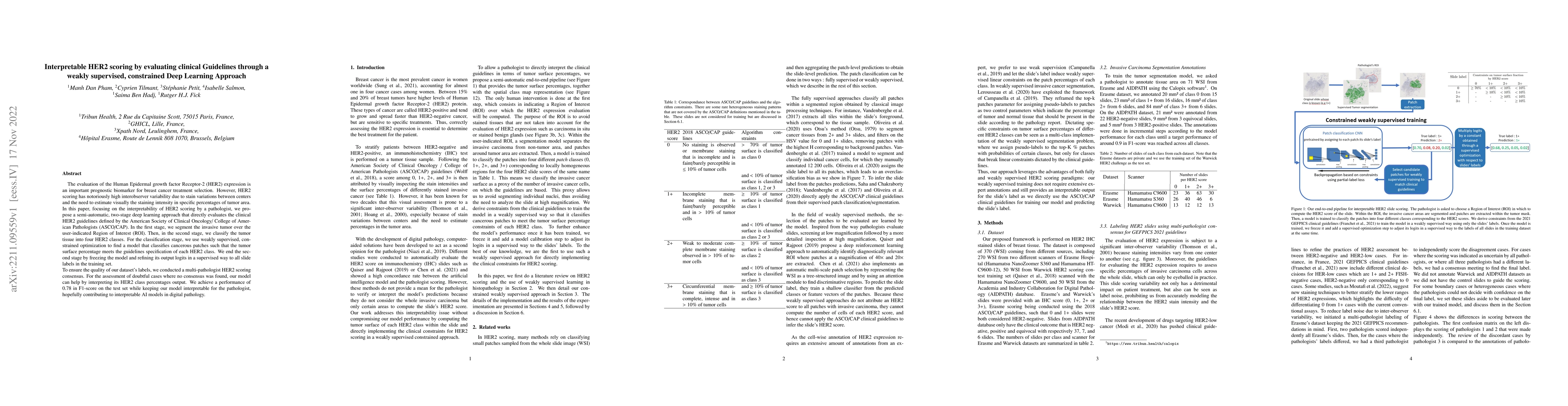 Thumbnail for Interpretable HER2 scoring by evaluating clinical Guidelines through a
  weakly supervised, constrained Deep Learning Approach