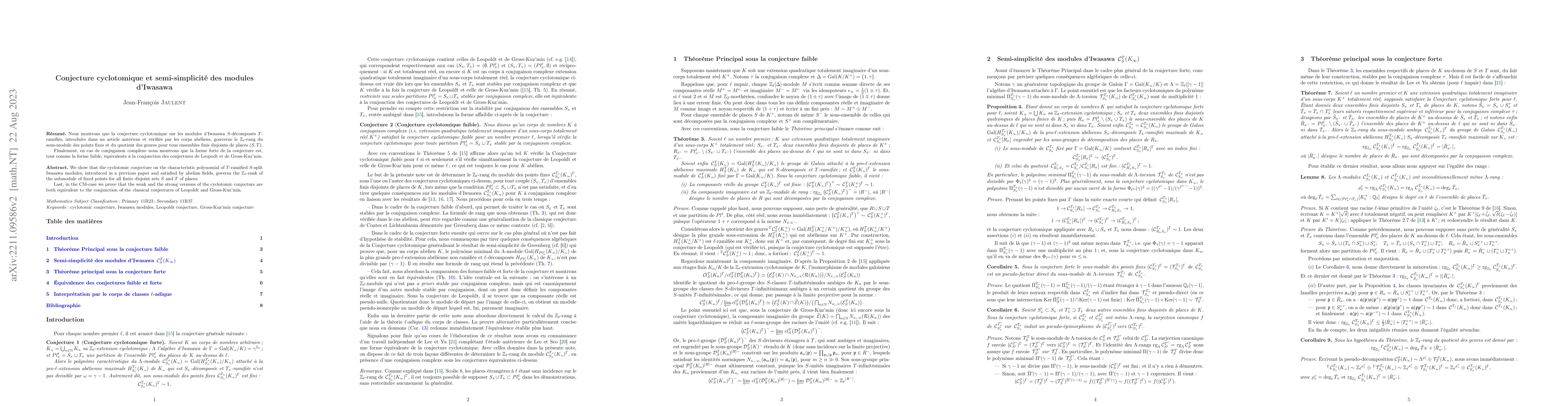 Thumbnail for Cyclotomic conjecture and semi-simplicity of S-split T-ramified Iwasawa
  modules