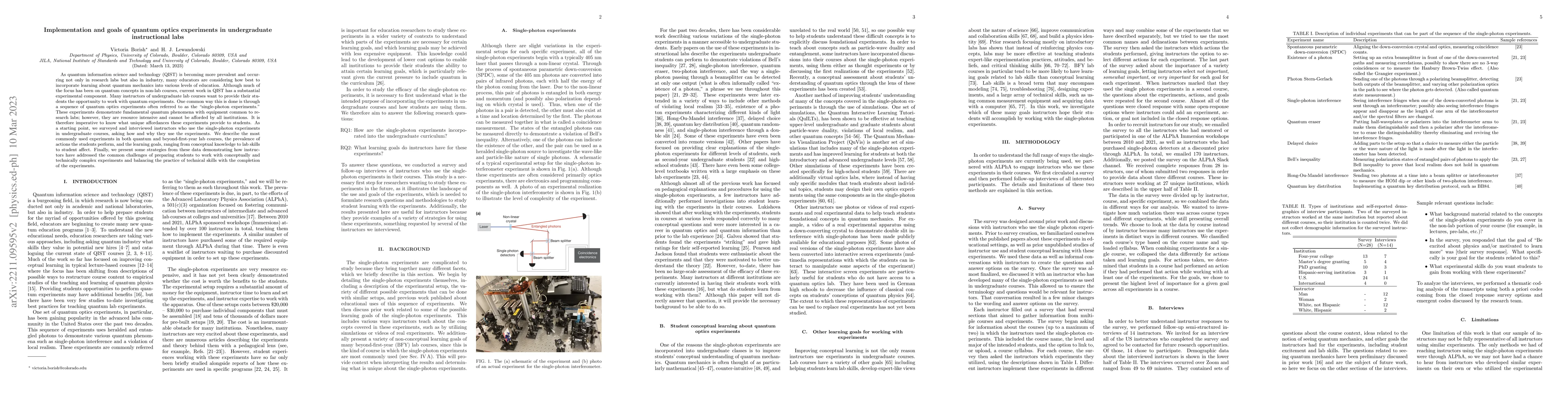 Thumbnail for Implementation and goals of quantum optics experiments in undergraduate
  instructional labs