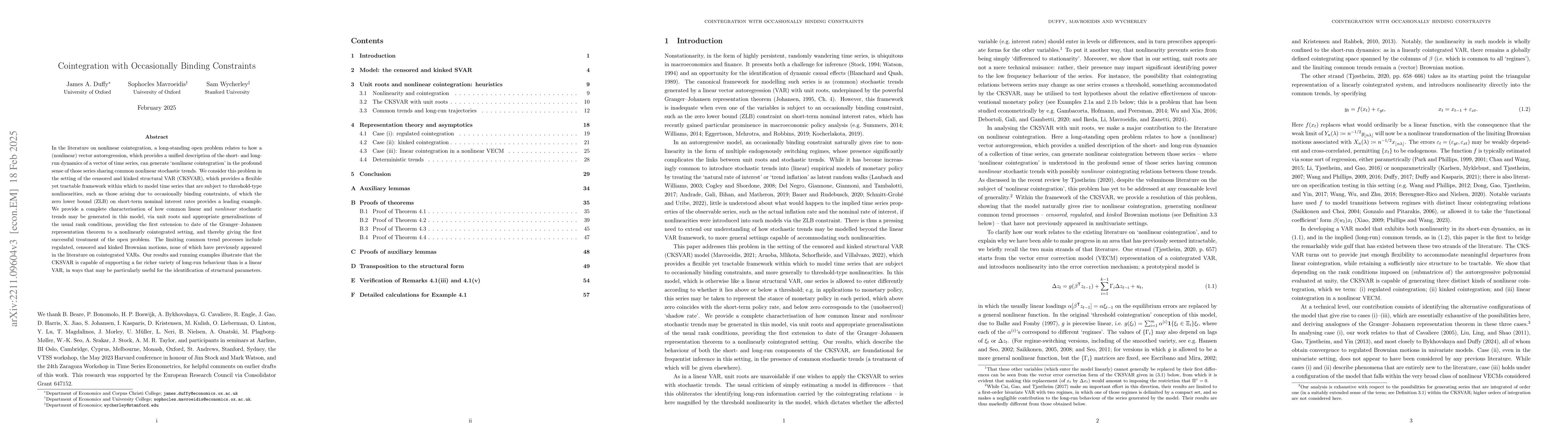 Thumbnail for Cointegration with Occasionally Binding Constraints