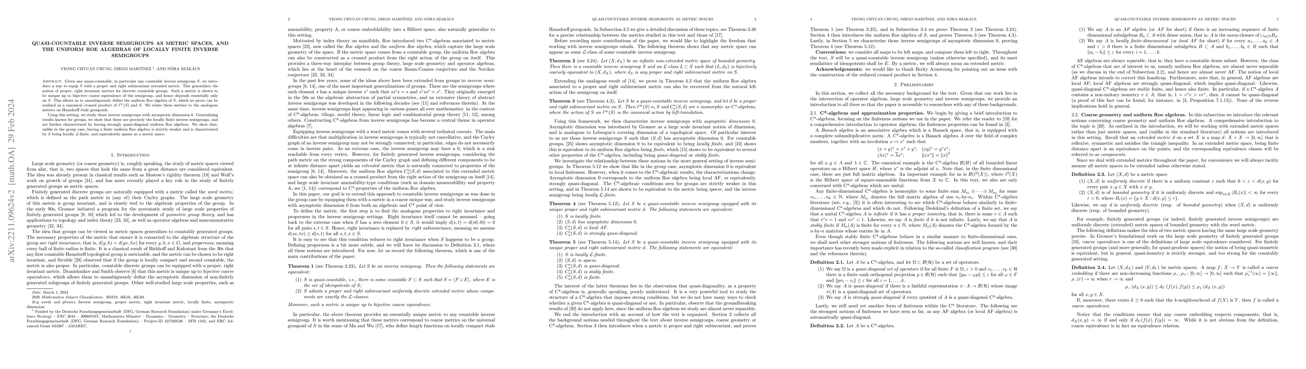 Thumbnail for Quasi-countable inverse semigroups as metric spaces, and the uniform Roe
  algebras of locally finite inverse semigroups