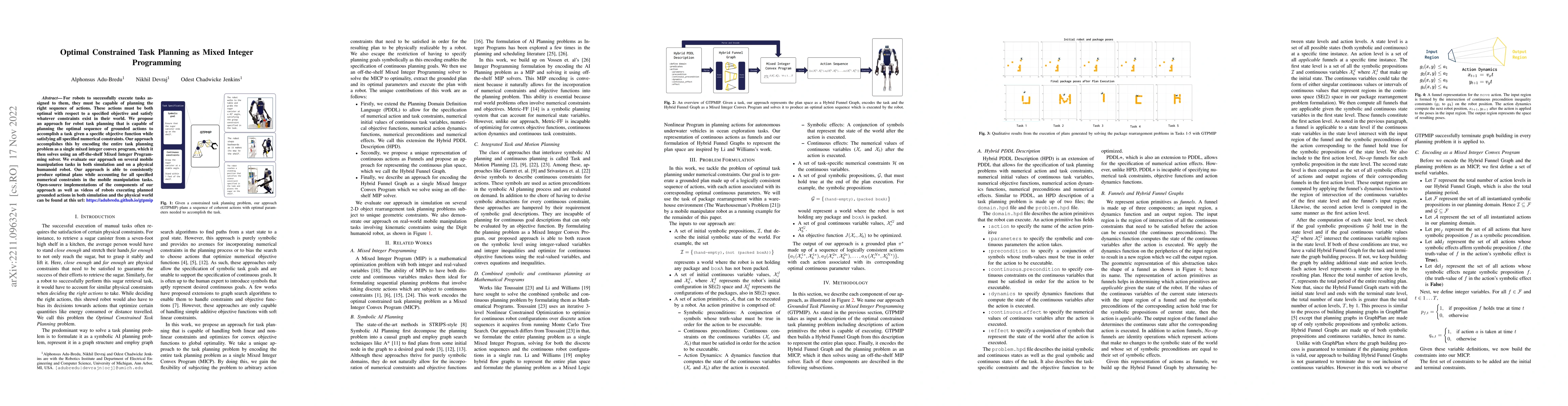 Thumbnail for Optimal Constrained Task Planning as Mixed Integer Programming