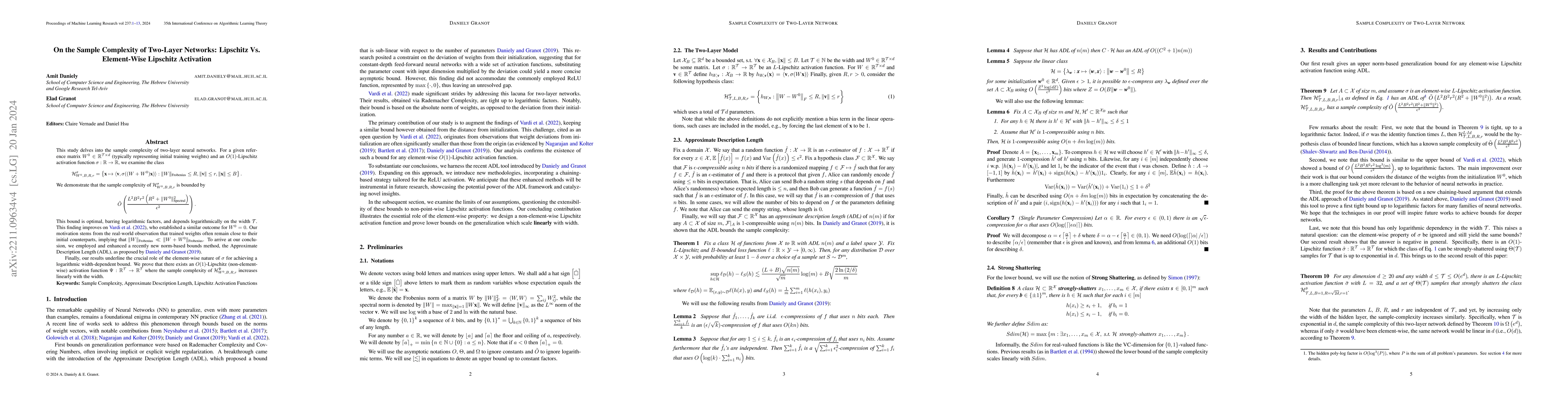Thumbnail for On the Sample Complexity of Two-Layer Networks: Lipschitz vs.
  Element-Wise Lipschitz Activation