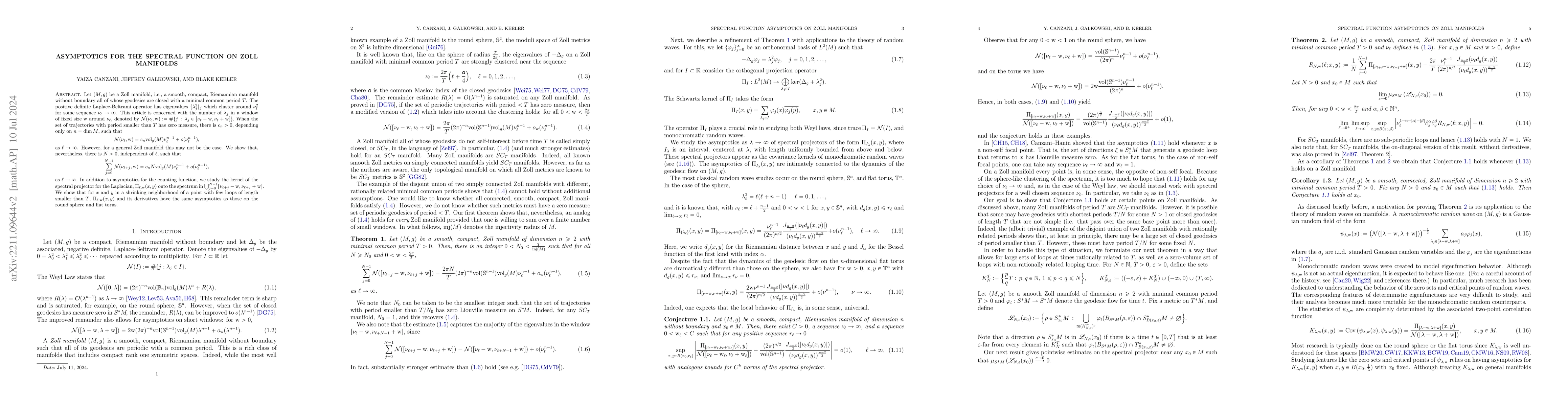 Thumbnail for Asymptotics for the spectral function on Zoll manifolds