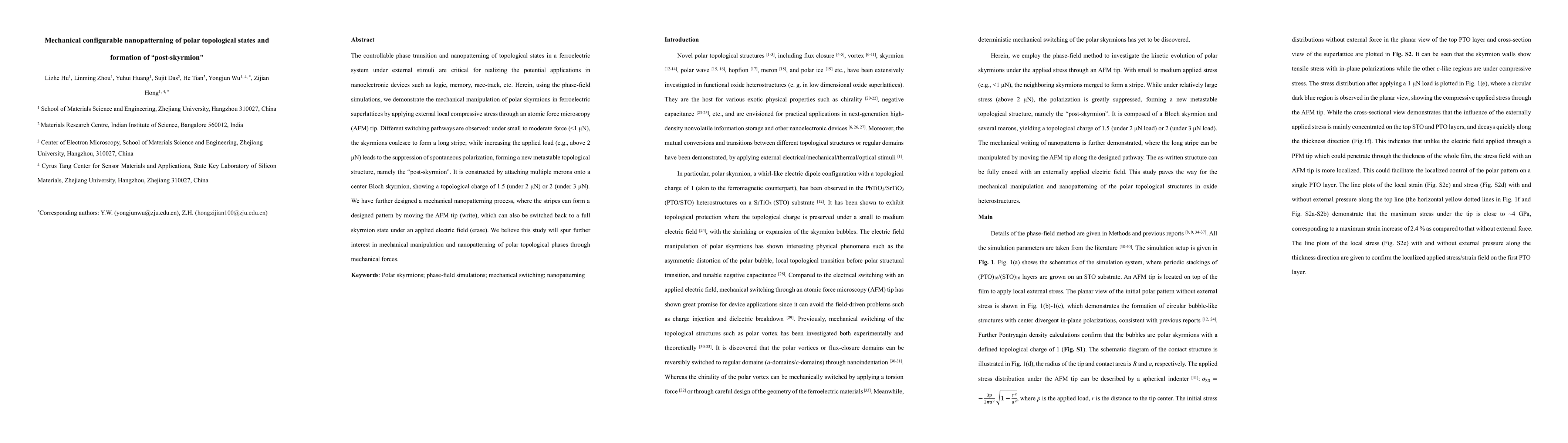 Thumbnail for Mechanical configurable nanopatterning of polar topological states and
  formation of post-skyrmion