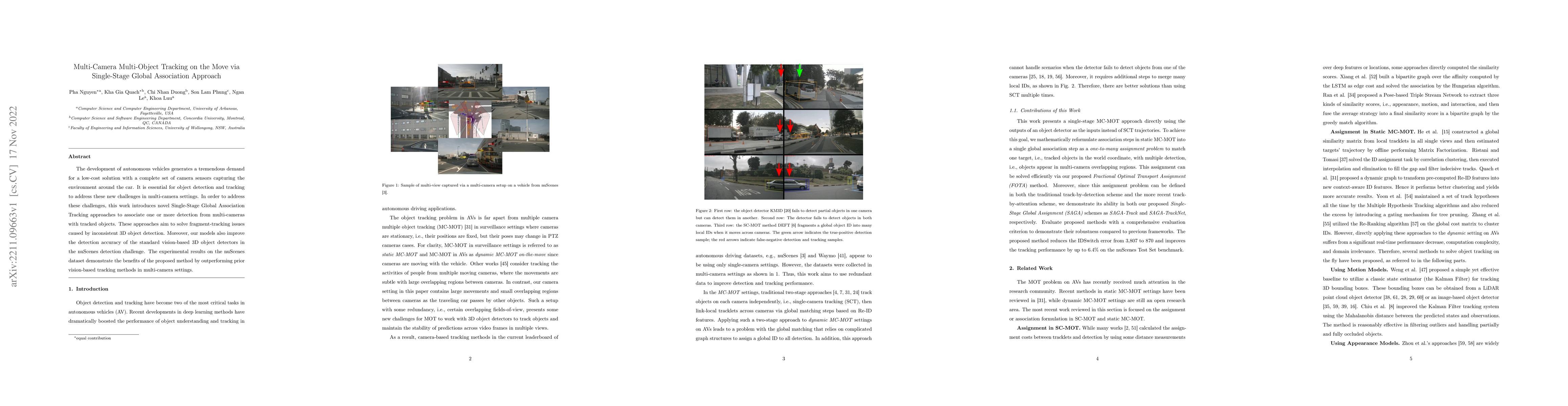 Thumbnail for Multi-Camera Multi-Object Tracking on the Move via Single-Stage Global
  Association Approach