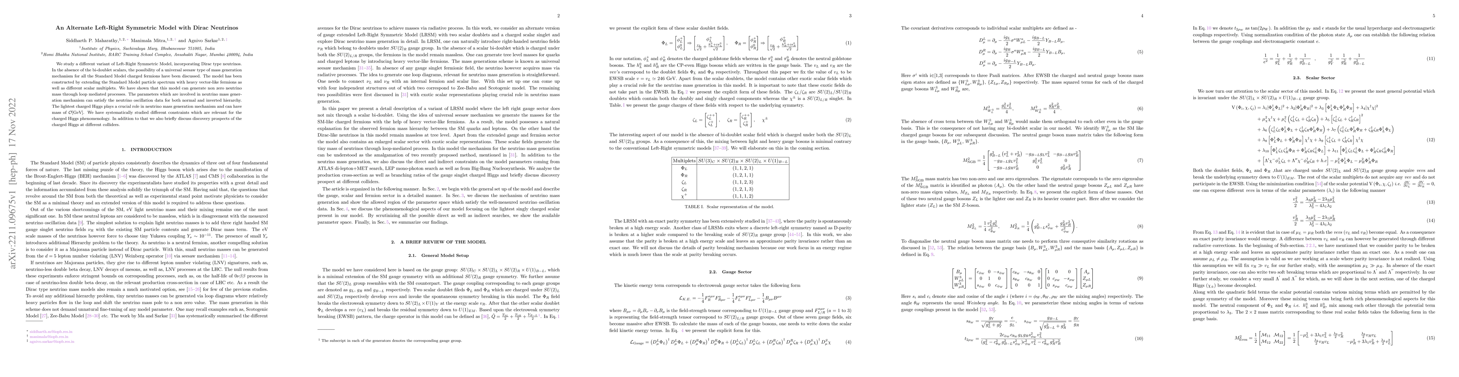 Thumbnail for An Alternate Left-Right Symmetric Model with Dirac Neutrinos