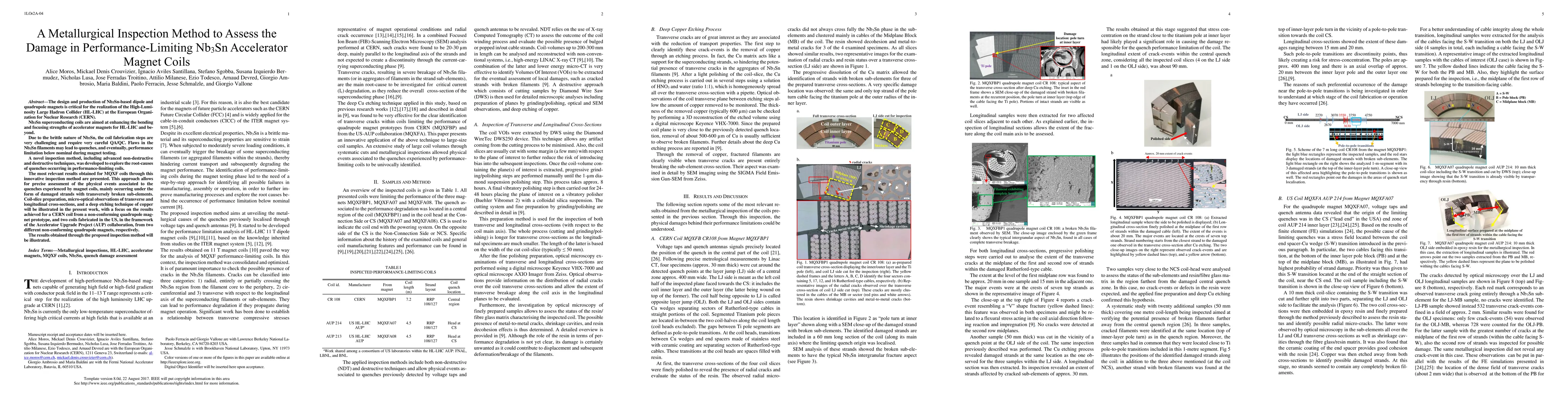Thumbnail for A Metallurgical Inspection Method to Assess the Damage in
  Performance-Limiting Nb3Sn Accelerator Magnet Coils