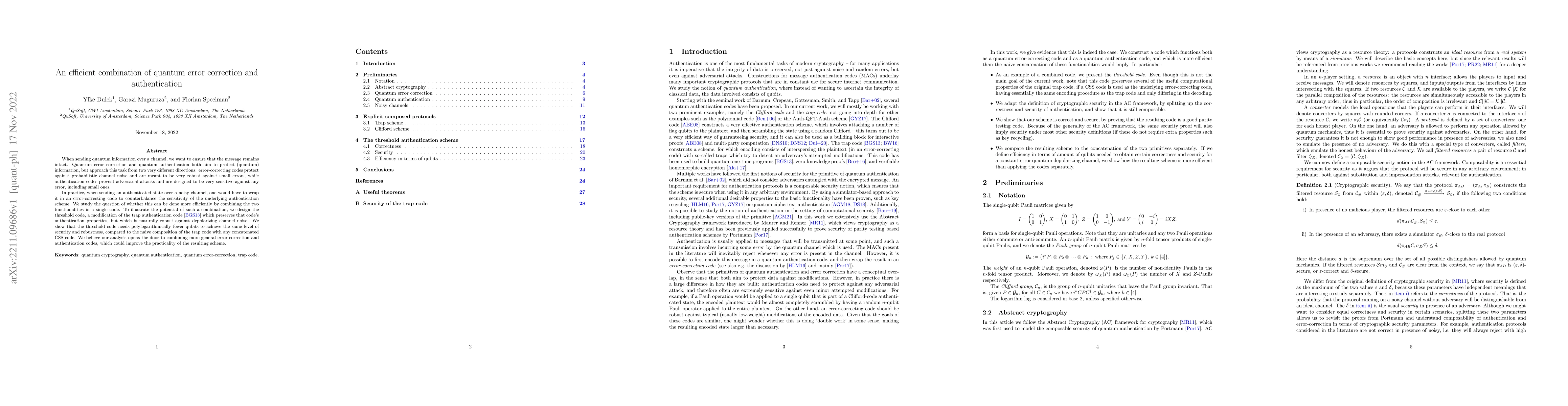 Thumbnail for An efficient combination of quantum error correction and authentication