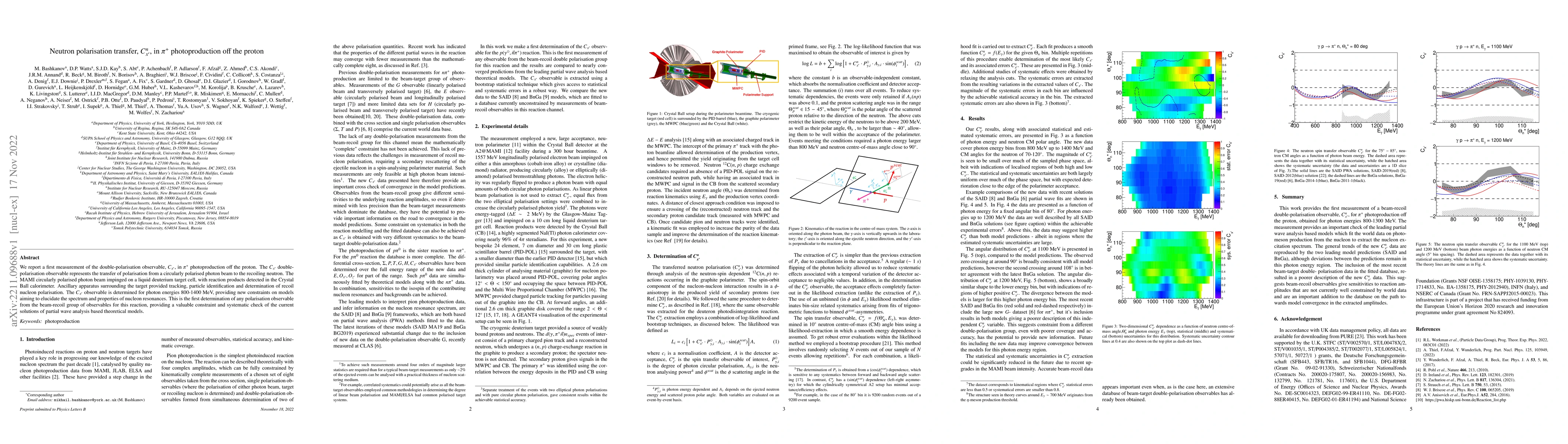 Thumbnail for Neutron polarisation transfer, $C_{x'}^n$, in $\pi^+$ photoproduction
  off the proton
