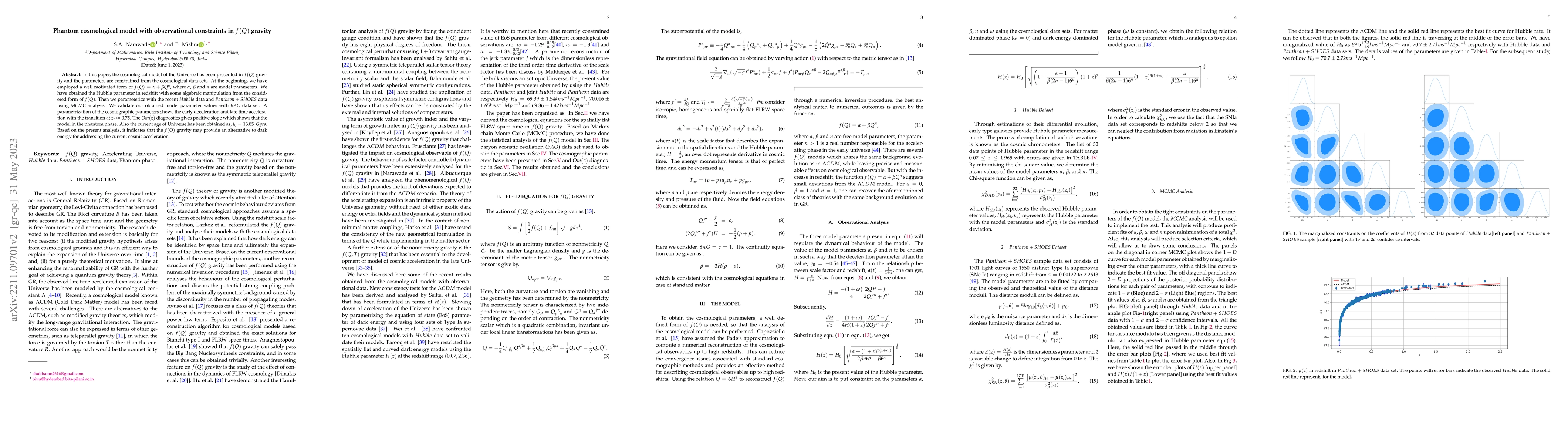 Thumbnail for Phantom cosmological model with observational constraints in $f(Q)$
  gravity