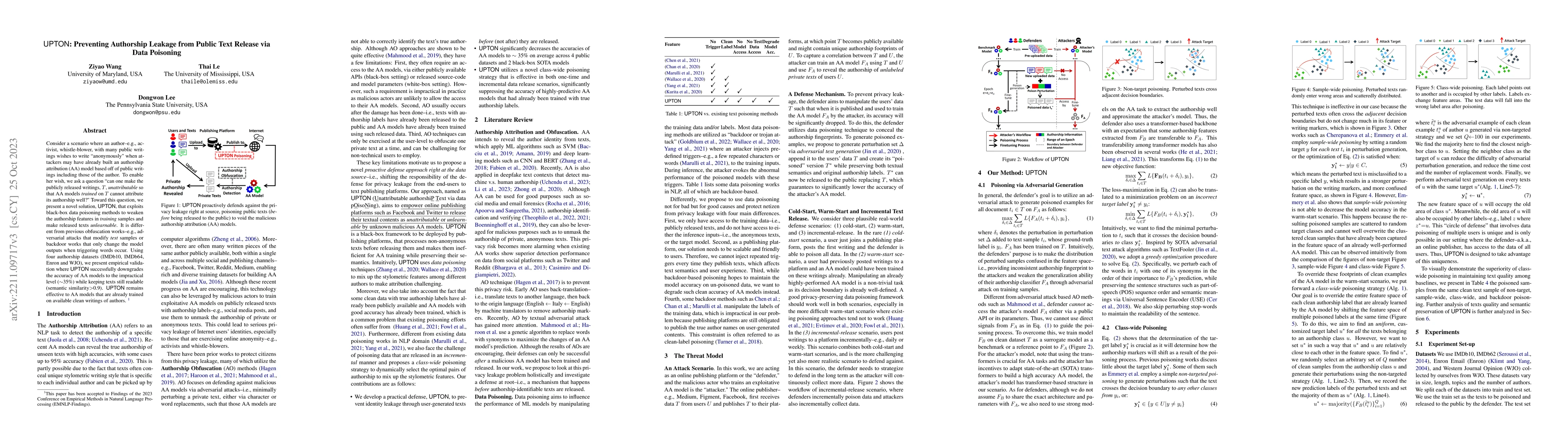 Thumbnail for UPTON: Preventing Authorship Leakage from Public Text Release via Data
  Poisoning