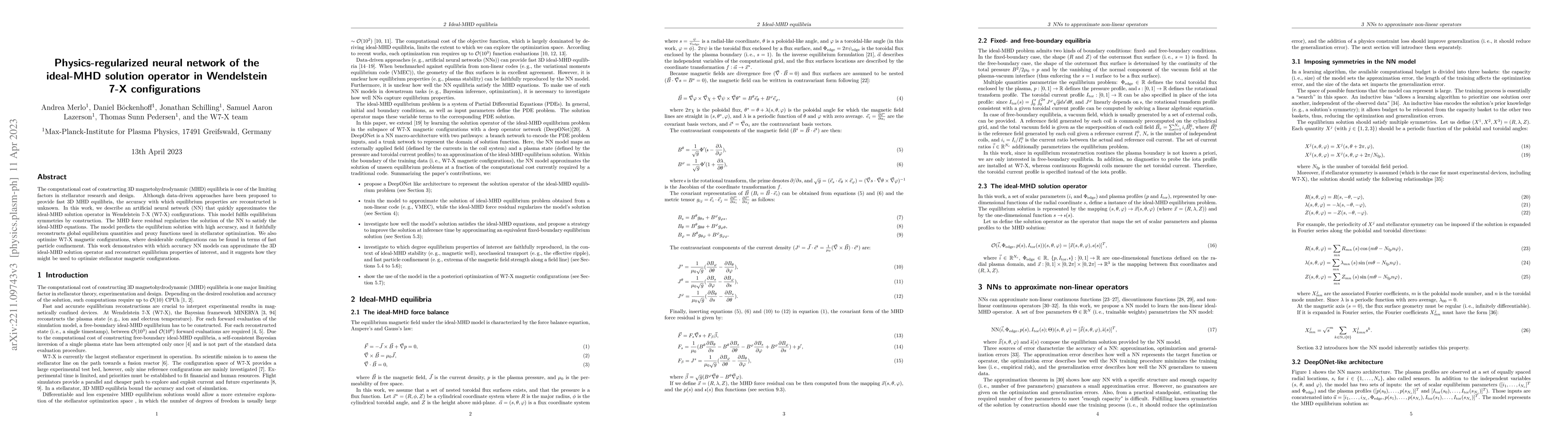 Thumbnail for Physics-regularized neural network of the ideal-MHD solution operator in
  Wendelstein 7-X configurations