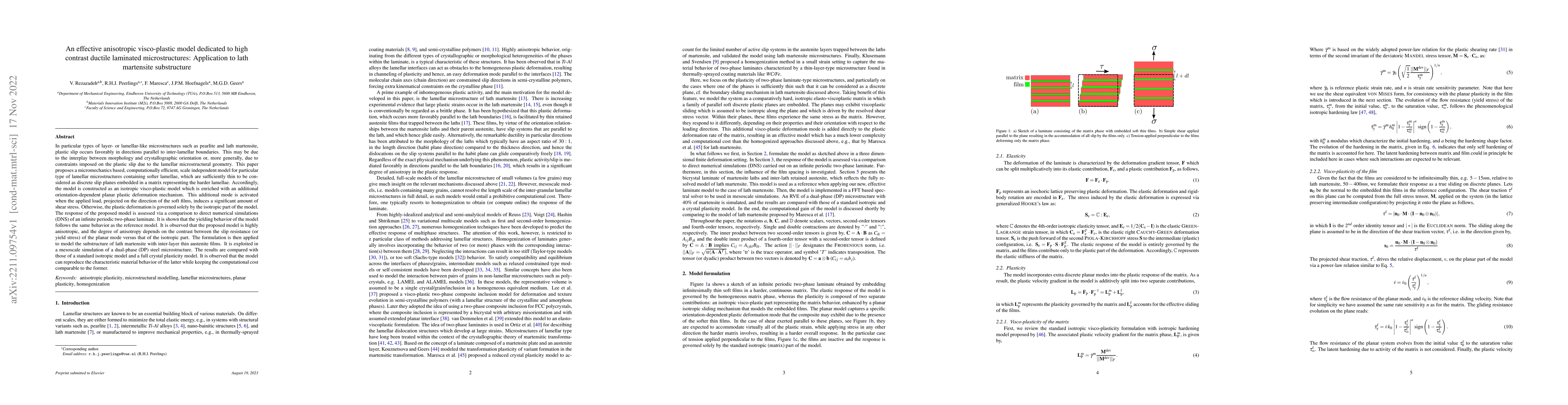 Thumbnail for An effective anisotropic visco-plastic model dedicated to high contrast
  ductile laminated microstructures: Application to lath martensite
  substructure