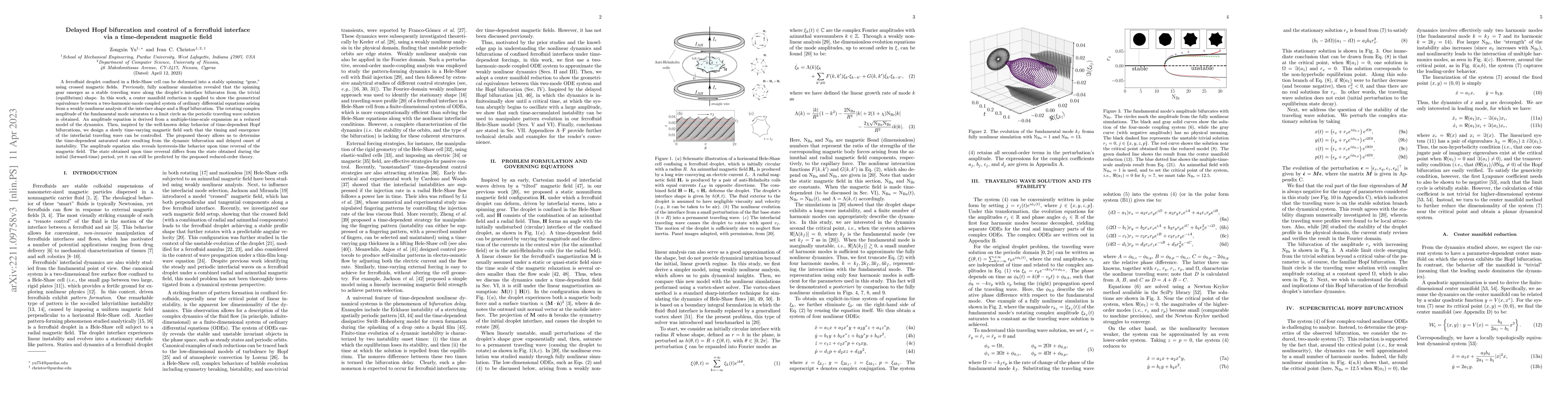 Thumbnail for Delayed Hopf bifurcation and control of a ferrofluid interface via a
  time-dependent magnetic field