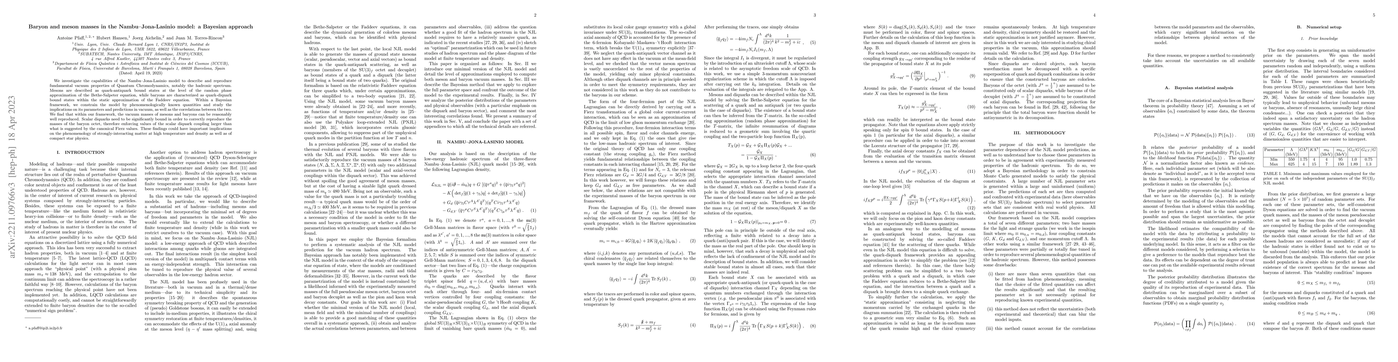 Thumbnail for Baryon and meson masses in the Nambu--Jona-Lasinio model: A Bayesian
  approach