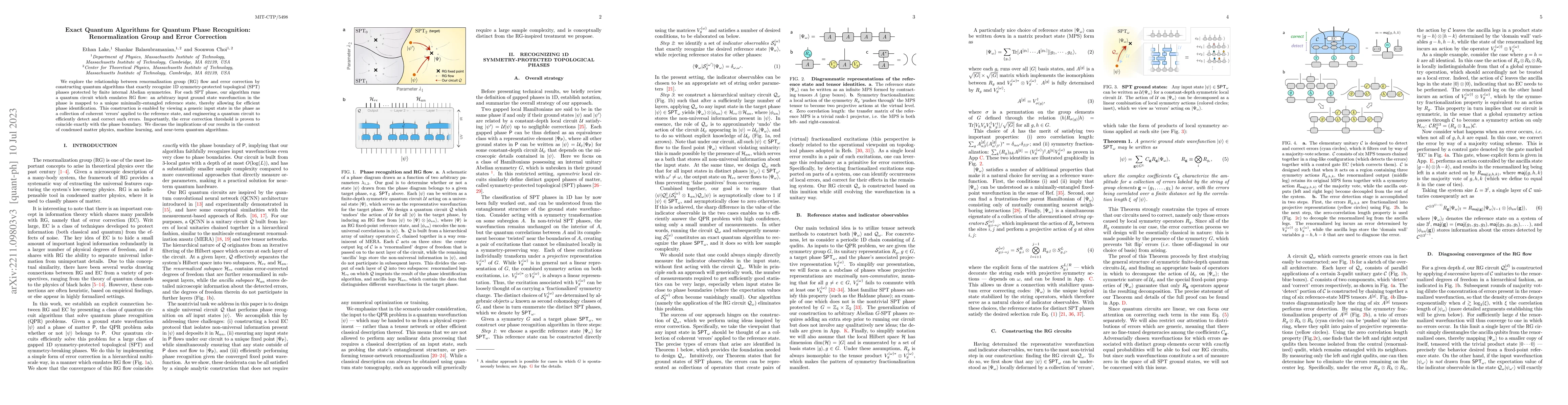 Thumbnail for Exact Quantum Algorithms for Quantum Phase Recognition: Renormalization
  Group and Error Correction