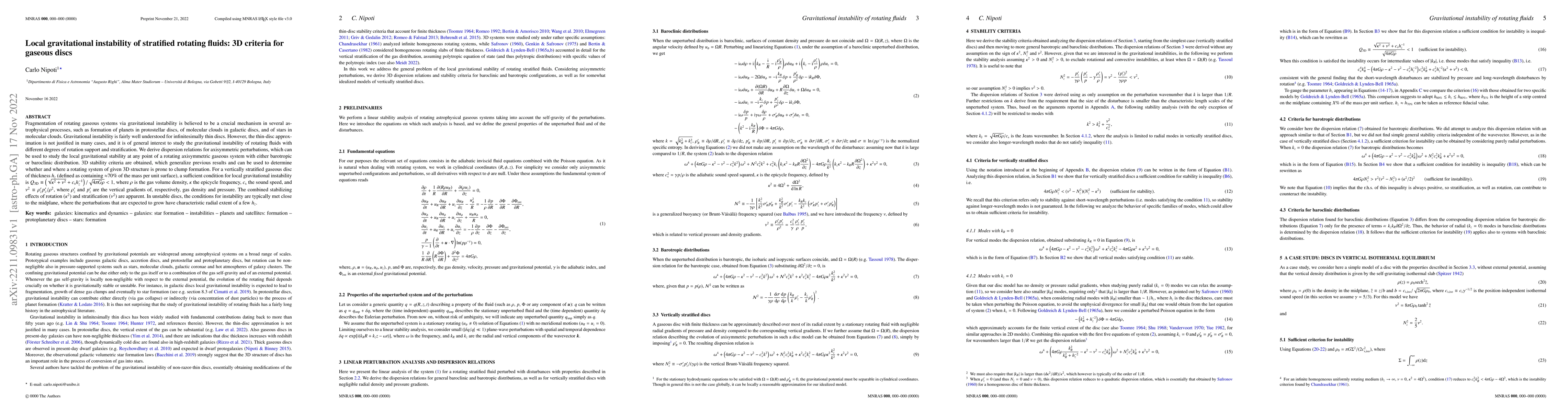 Thumbnail for Local gravitational instability of stratified rotating fluids: 3D
  criteria for gaseous discs