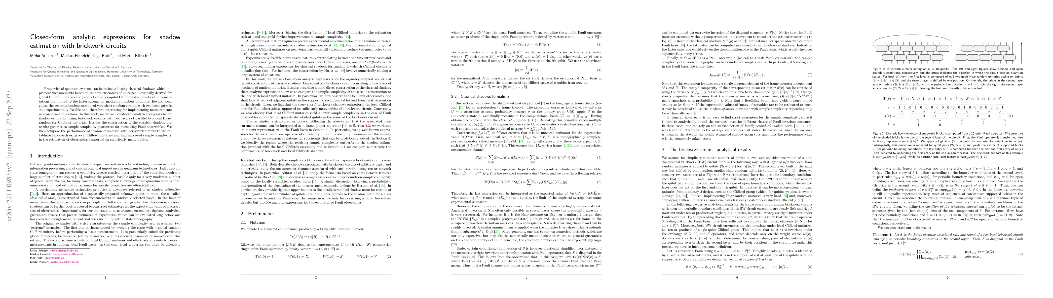 Thumbnail for Closed-form analytic expressions for shadow estimation with brickwork
  circuits