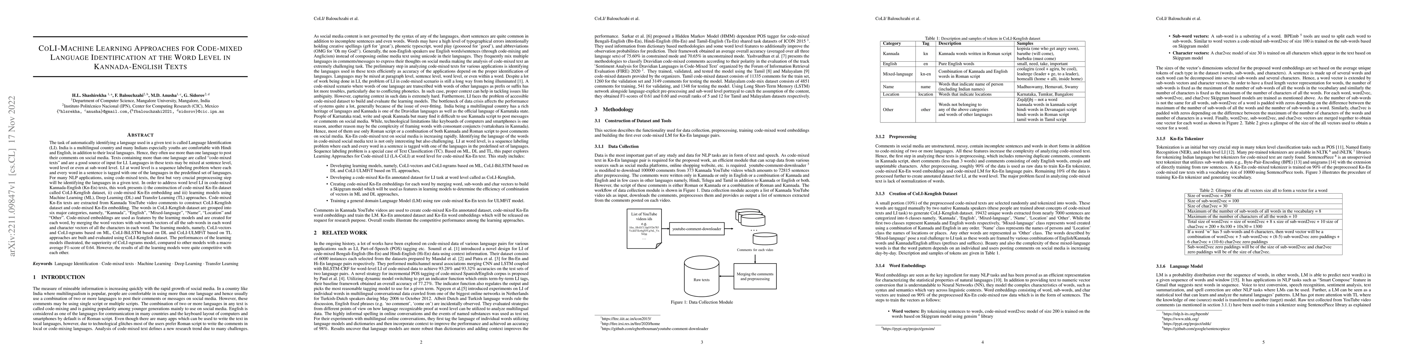 Thumbnail for CoLI-Machine Learning Approaches for Code-mixed Language Identification
  at the Word Level in Kannada-English Texts