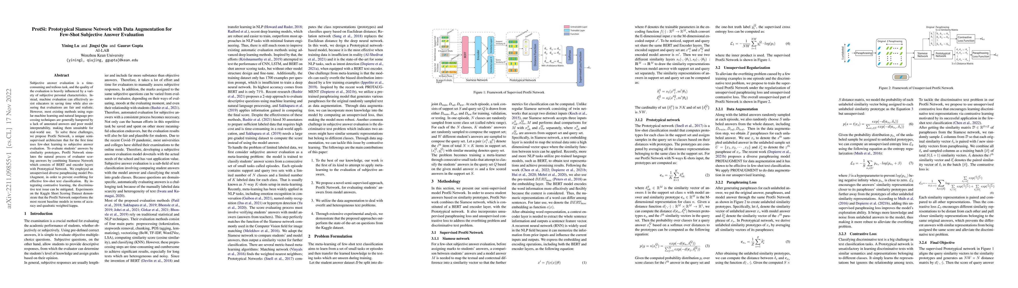 Thumbnail for ProtSi: Prototypical Siamese Network with Data Augmentation for Few-Shot
  Subjective Answer Evaluation