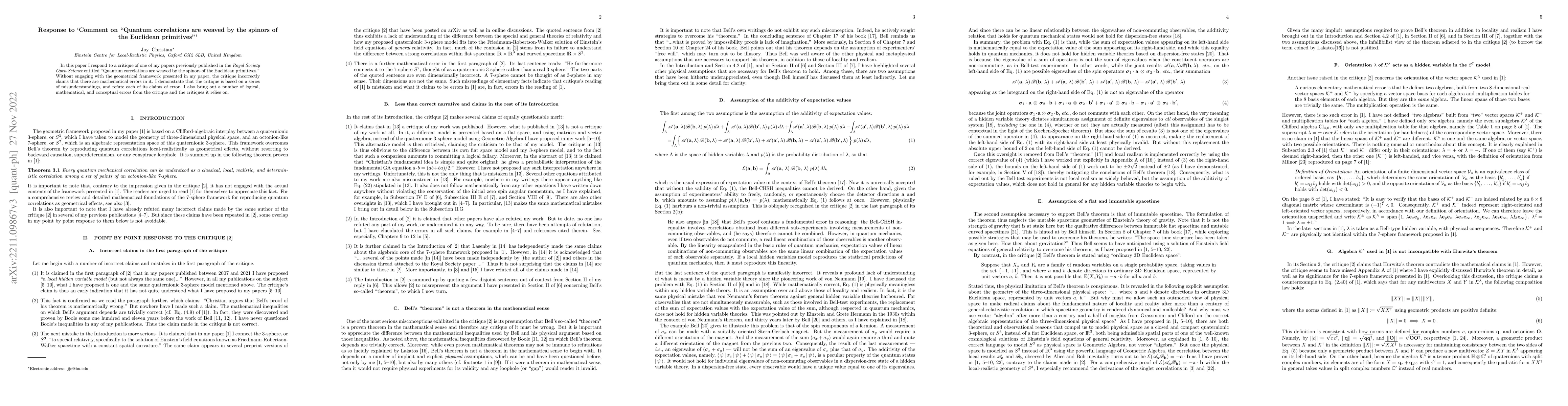 Thumbnail for Response to `Comment on "Quantum correlations are weaved by the spinors
  of the Euclidean primitives"'
