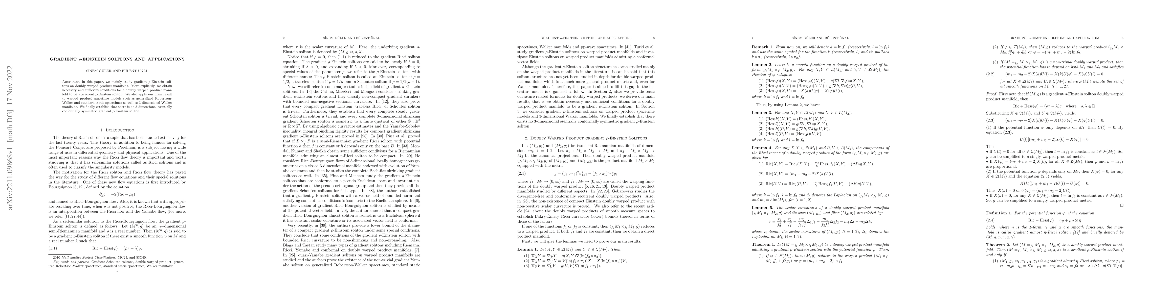 Thumbnail for Gradient $\rho$-Einstein Solitons and Applications
