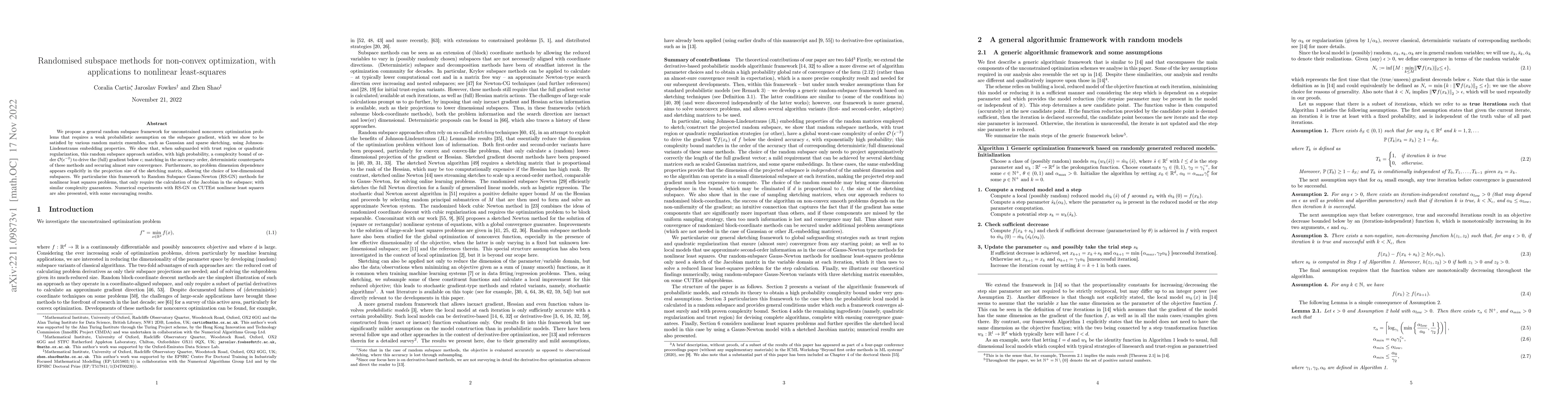 Thumbnail for Randomised subspace methods for non-convex optimization, with
  applications to nonlinear least-squares