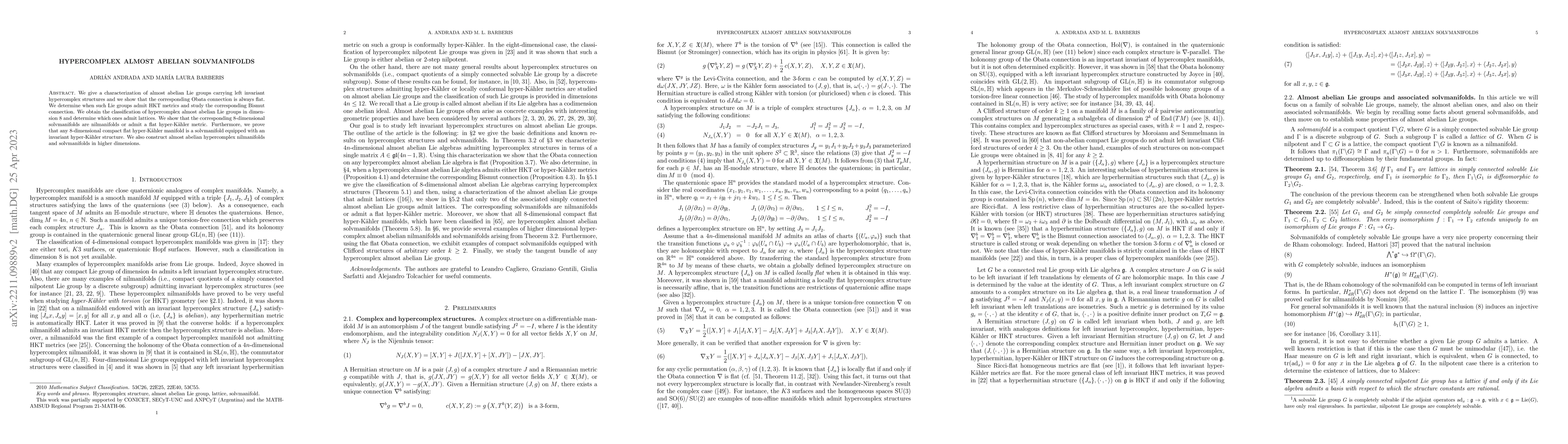 Thumbnail for Hypercomplex almost abelian solvmanifolds
