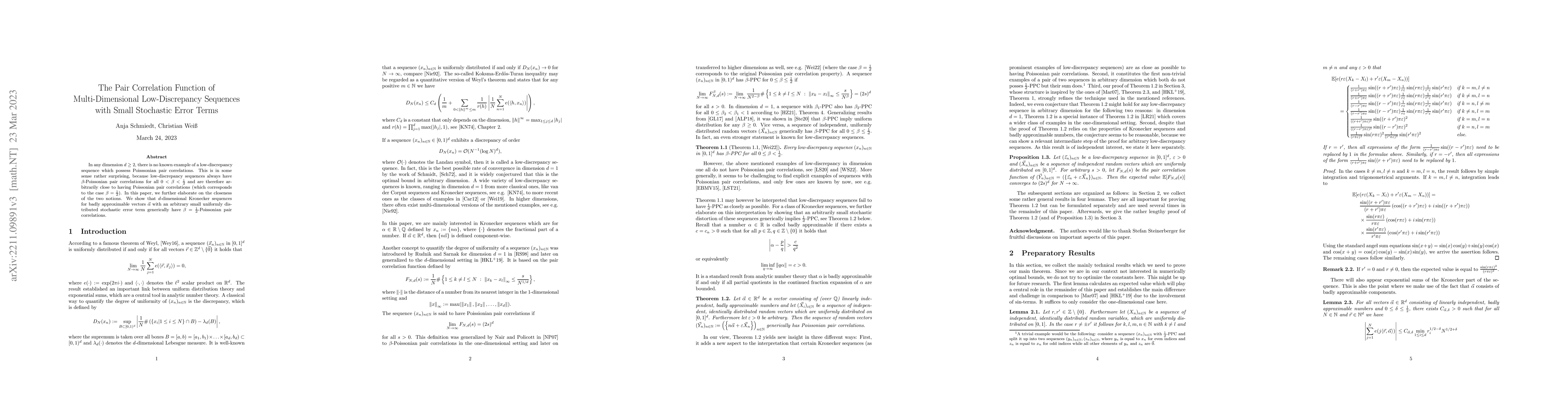 Thumbnail for The Pair Correlation Function of Multi-Dimensional Low-Discrepancy
  Sequences with Small Stochastic Error Terms