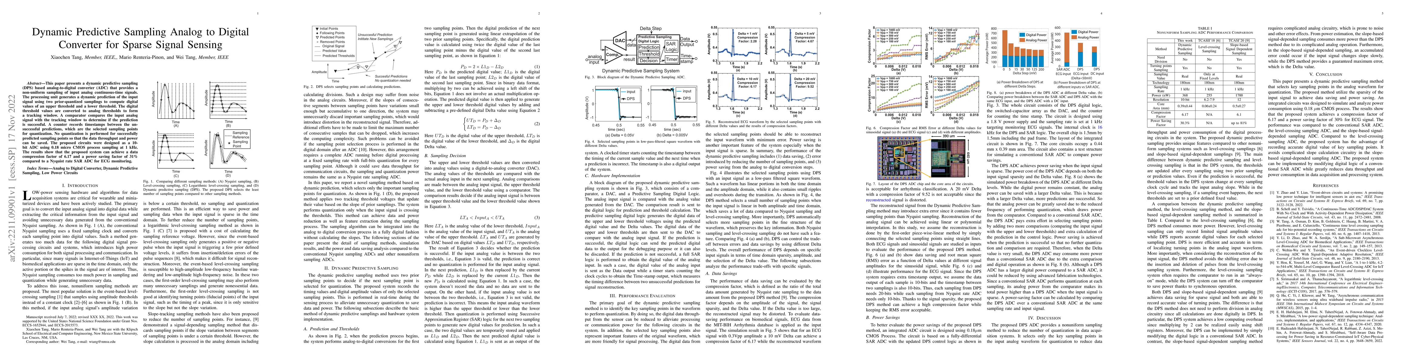 Thumbnail for Dynamic Predictive Sampling Analog to Digital Converter for Sparse
  Signal Sensing