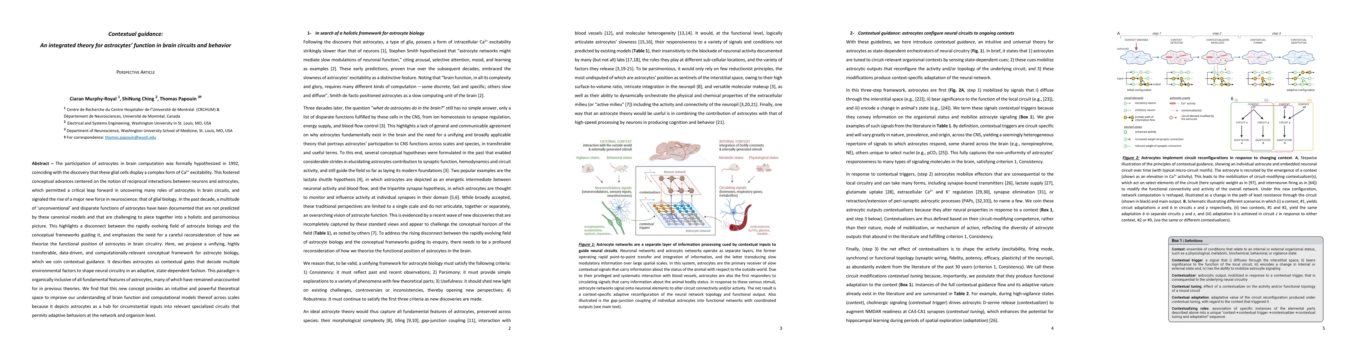 Thumbnail for Contextual guidance: An integrated theory for astrocytes function in
  brain circuits and behavior