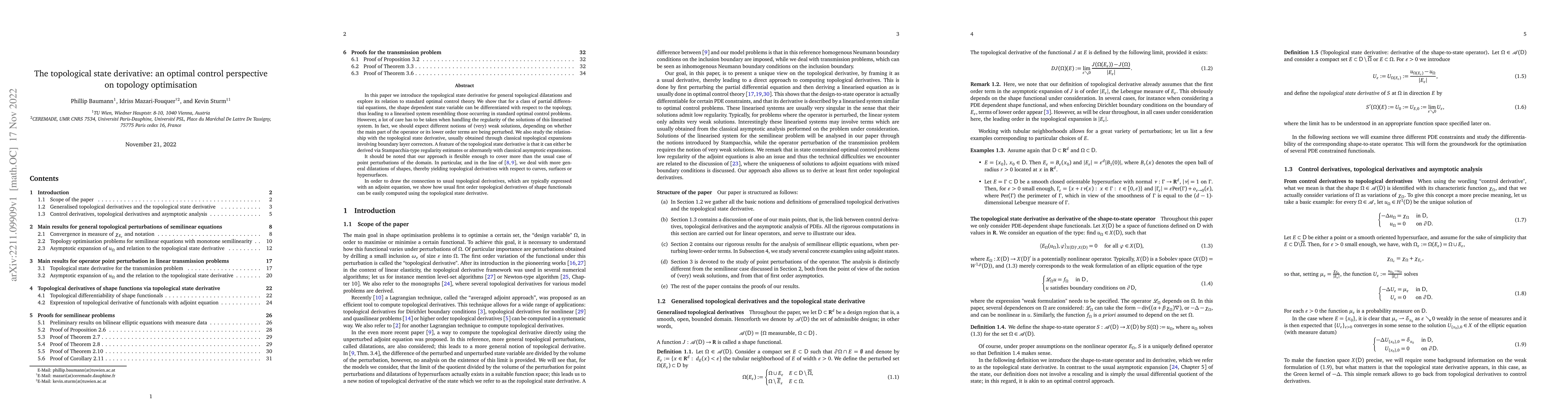Thumbnail for The topological state derivative: an optimal control perspective on
  topology optimisation