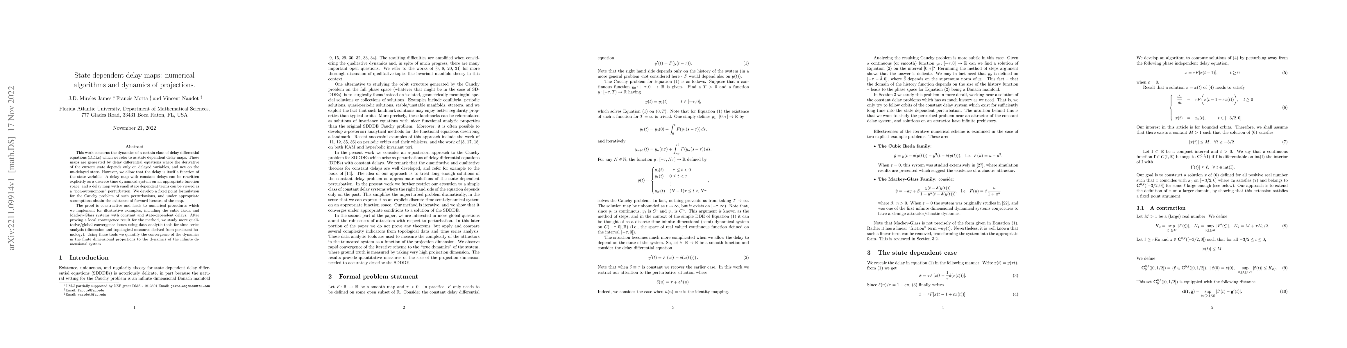 Thumbnail for State dependent delay maps: numerical algorithms and dynamics of
  projections