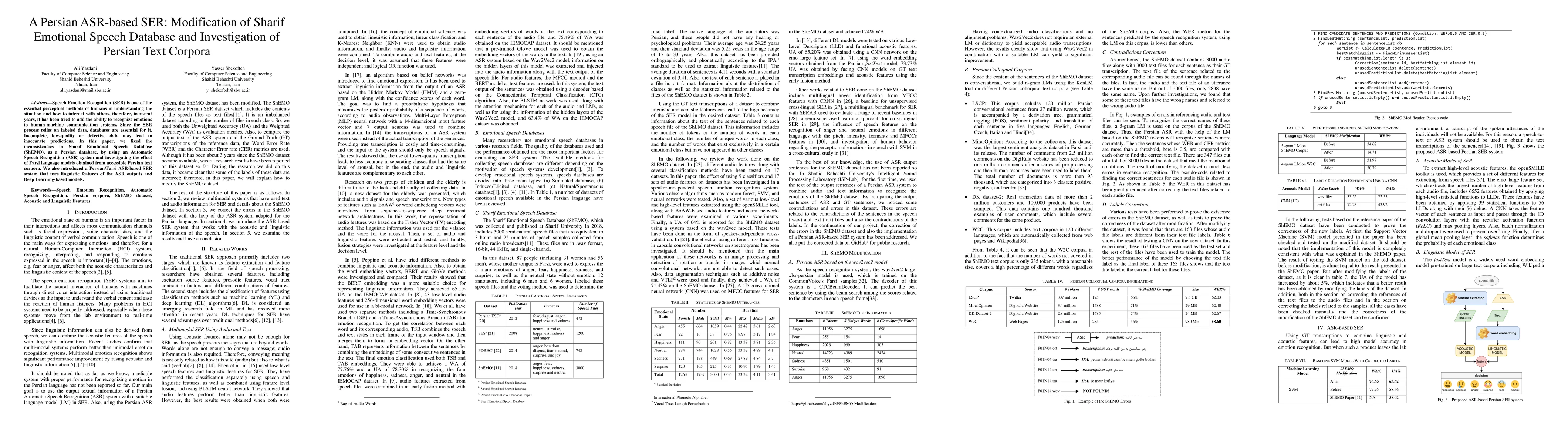 Thumbnail for A Persian ASR-based SER: Modification of Sharif Emotional Speech
  Database and Investigation of Persian Text Corpora