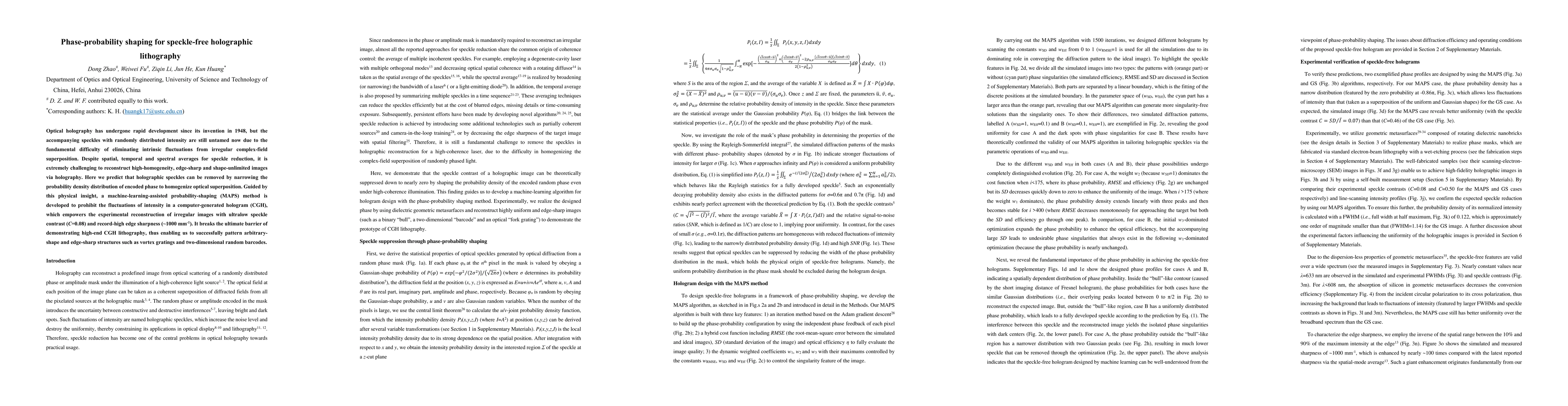 Thumbnail for Phase-probability shaping for speckle-free holographic lithography