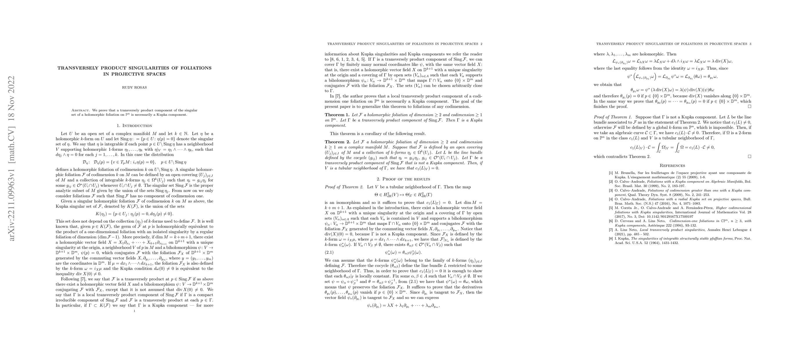 Thumbnail for Transversely product singularities of foliations in projective spaces